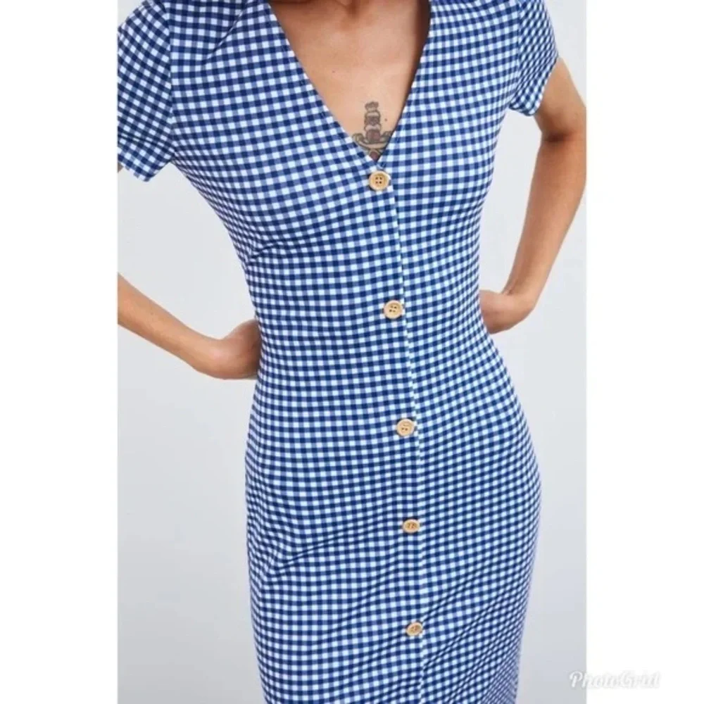 NWT Zara Gingham Blue Bodycon Dress Women’s M - Picture 3 of 10